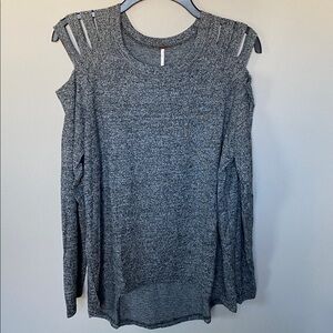 Poof Apparel Grey Cold Shoulder Sweater